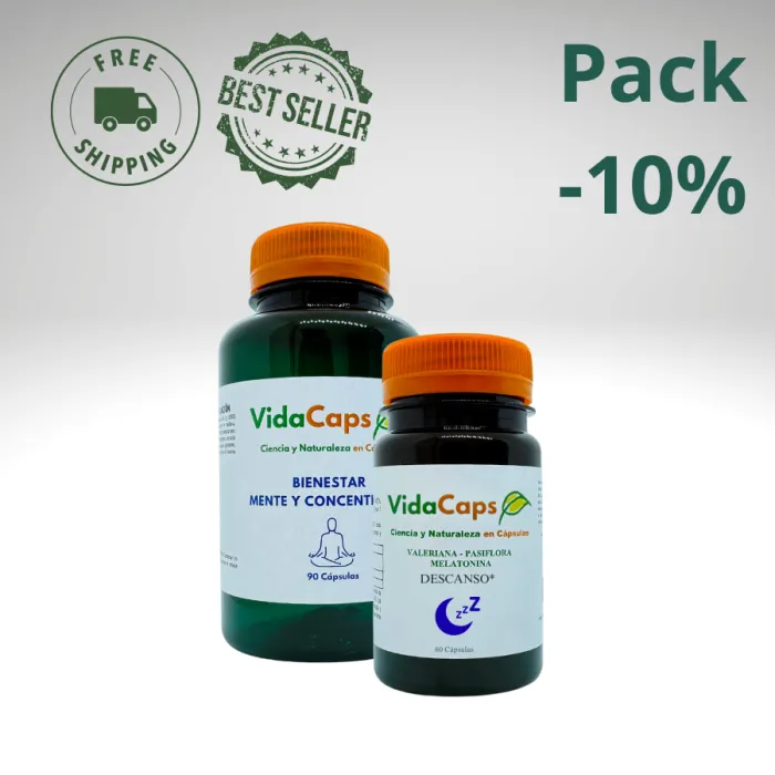 Este pack combina dos complementos alimenticios formulados con extractos vegetales de uso tradicional, vitaminas y melatonina, d