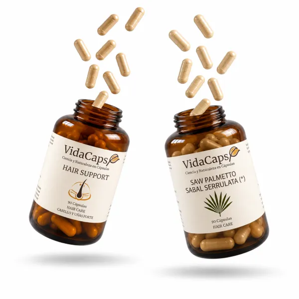 Combina el complemento a base de aminoácidos y Biotina que contribuye al mantenimiento del Cabello y uñas VidaCaps Cabello y Uña 2